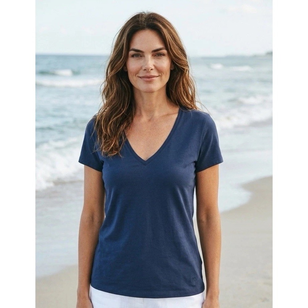 New Lilly Pulitzer Michele V Neck Top Navy Resort Blue Shirt Blouse Size Small S